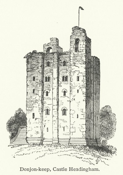 Donjon-keep, zamek Headingham (rycina) autorstwa English School