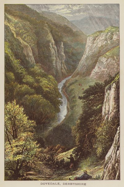 Dovedale, Derbyshire (kolorowy grawerunek) autorstwa English School