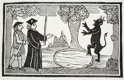 Dr Faust wskrzesza diabła, ilustracja z książki rozdziałów XVIII wieku autorstwa Johna Ashtona, wyd. 1882 autorstwa English School