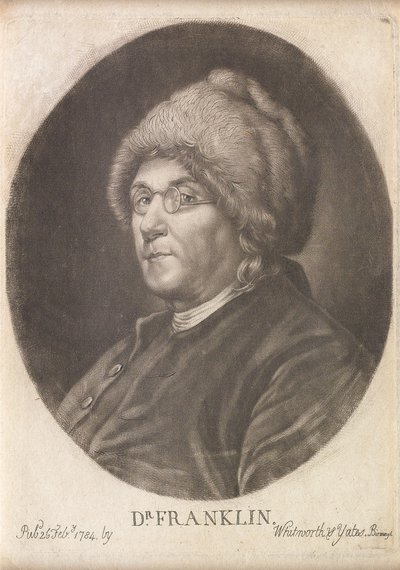 Dr Franklin, 1784 (mezzotinta) autorstwa English School