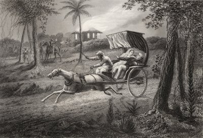 Dr Graham zastrzelony w swoim buggy przez Sealkote Mutineers w 1857, z „Historii indyjskiego buntu”, opublikowanej w 1858 autorstwa English School