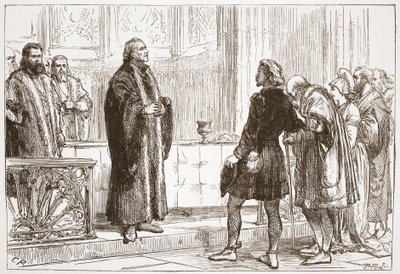 Dr Haller wydający Wieczerzę Pańską w katedrze w Bernie, ilustracja z Historii protestantyzmu Jamesa Aitkena Wylie (1808-1890), wyd. 1878 autorstwa English School