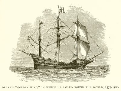 Drakes Golden Hind, w którym opłynął świat, 1577-1580 autorstwa English School