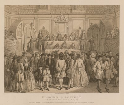 Losowanie loterii w Guildhall, Londyn, 1739 autorstwa English School