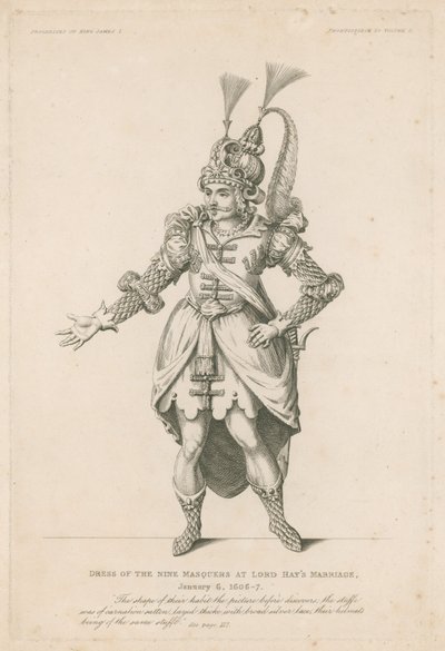 Suknia Dziewięciu Masquerów na ślubie Lorda Haysa, 6 stycznia 1606-7 autorstwa English School