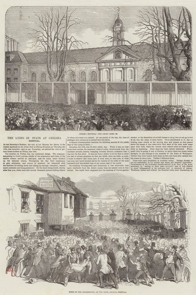 Duke of Wellington leżący w stanie w szpitalu Chelsea (grawerowanie) autorstwa English School