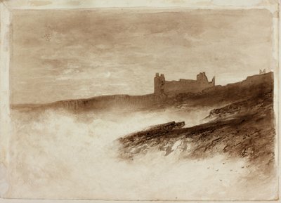 Zamek Dunstanburgh (atrament na papierze na karcie) autorstwa English School