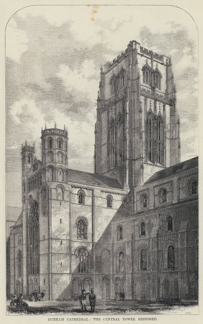 Katedra w Durham, odrestaurowana centralna wieża (grawerowanie) autorstwa English School
