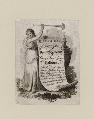 Dyer and Scowerer, H Ridley, karta handlowa autorstwa English School