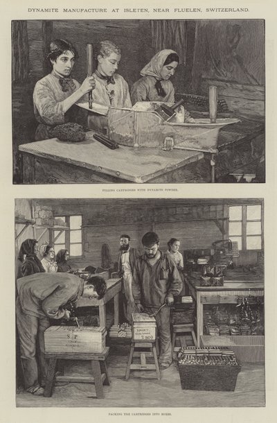 Manufaktura dynamitu w Isleten, niedaleko Fluelen, Szwajcaria (rycina) autorstwa English School