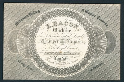 E Bacon, Graveur und Drucker, Visitenkarte von English School