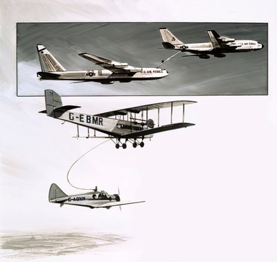 Tankowanie na początku lotu dla Handley Page W10 (gwasz na papierze) autorstwa English School