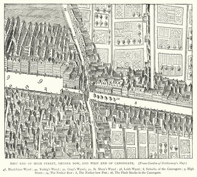 East End of High Street, Nether Bow i West End of Canongate (grawerowanie) autorstwa English School