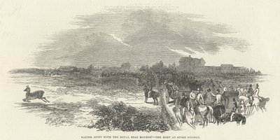 Wielkanocne polowanie z Royal Stag Hounds: spotkanie w Stoke Common, z „The Illustrated London News”, 29 marca 1845 autorstwa English School