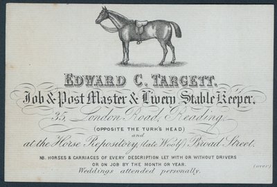 Edward C Targett, kierownik stanowiska i stanowiska oraz opiekun stajni z barwami, karta handlowa autorstwa English School