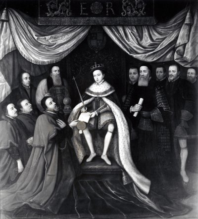 Edward VI (1537-53) Przyznanie statutu szpitalom Bridewell i Betlejem w 1553 roku (patrz także 111677) autorstwa English School
