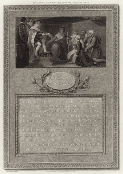 Edward VI nadający Kartę dla szpitali autorstwa English School
