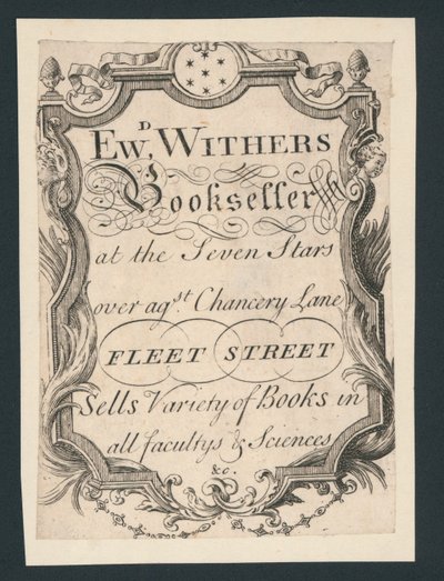 Edward Withers, Bookseller, Chancery Lane, Fleet Street, karta handlowa autorstwa English School