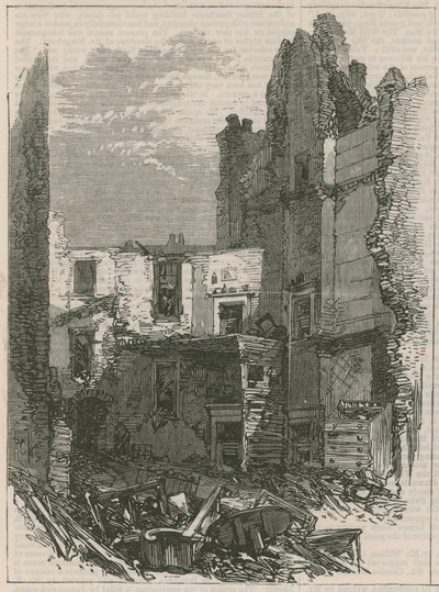 Skutki eksplozji w Clerkenwell: Wnętrza domów na Corporation Lane autorstwa English School