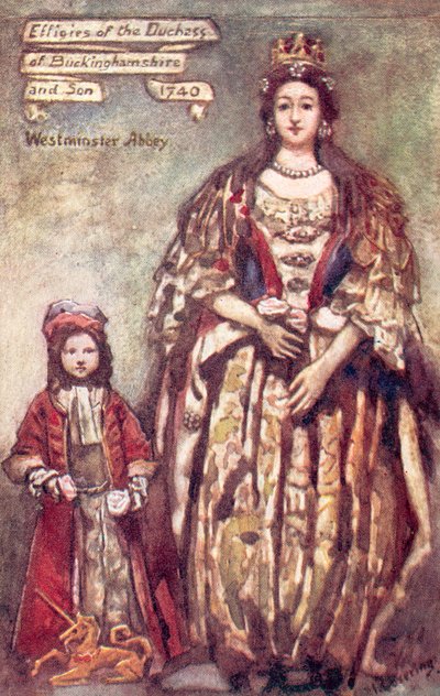 Podobizny księżnej Buckingham i jej syna w Opactwie Westminsterskim (kolorowa litografia) autorstwa English School