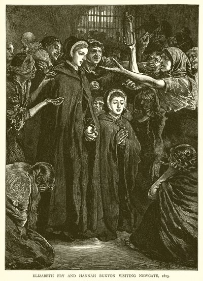 Elizabeth Fry i Hannah Buxton odwiedzające Newgate, 1813 r. autorstwa English School
