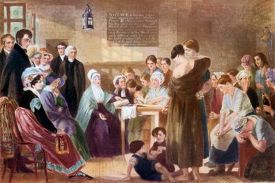 Elizabeth Fry odwiedzająca więzienie Newgate (kolorowa litografia) autorstwa English School