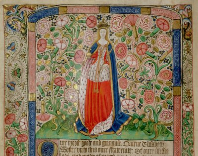 Elizabeth Woodville (c.1437-92) Królowa Małżonka króla Anglii Edwarda IV (1442-83) (welum) (szczegóły z 70062) autorstwa English School