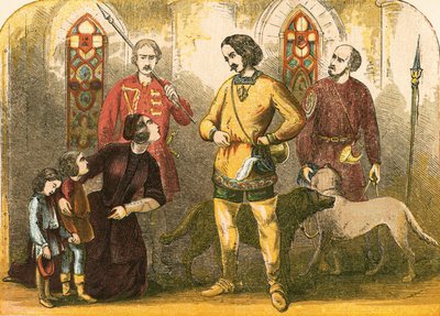 Elizabeth Woodville błaga króla Edwarda, aby odwrócił los jej zmarłego męża autorstwa English School