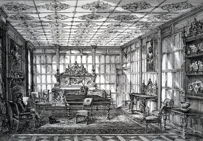 Jadalnia elżbietańska, opublikowana w The House-Furnisher & Decorator, 1 października 1872 r. autorstwa English School