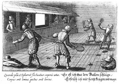 Tenis elżbietański (grawerowanie) autorstwa English School