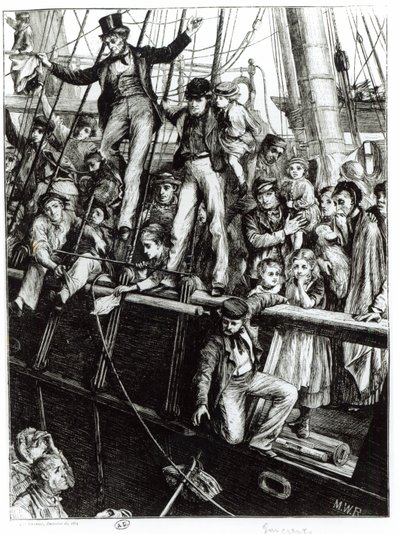 Emigranci opuszczają Starą Anglię, z magazynu The Graphic, 18 grudnia 1869 autorstwa English School