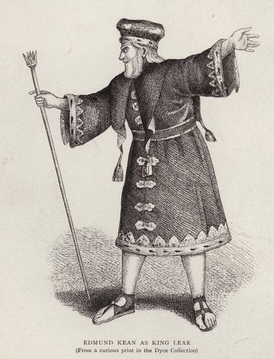 Angielski aktor Edmund Kean w tytułowej roli w Królu Learze Szekspira (lito) autorstwa English School