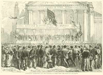 Zapisywanie ochotników do obrony Paryża na Place du Pantheon, październik 1870 autorstwa English School