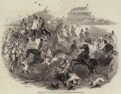 Wyścigi Epsom, „Derby Day”, opuszczenie toru (grawerowanie) autorstwa English School