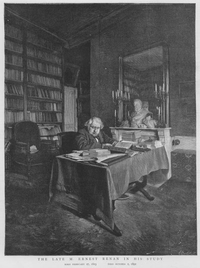 Ernest Renan, francuski filozof i historyk religii, w swoim gabinecie (lito) autorstwa English School