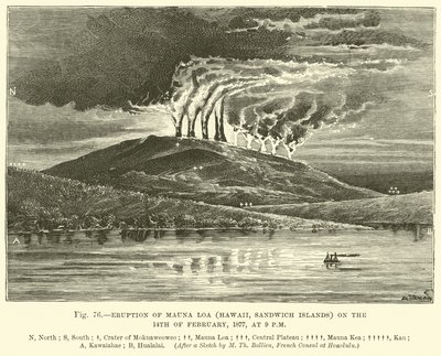 Erupcja Mauna Loa (Hawaje, Wyspy Sandwich) w dniu 14 lutego 1877 roku o godzinie 21:00 autorstwa English School