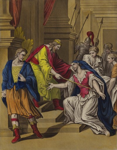 Estera przed Aswerusem (kolor lito) autorstwa English School