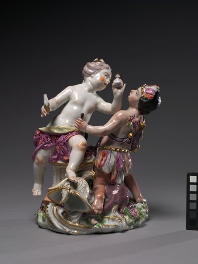 Europa i Ameryka, wyprodukowany przez Fabrykę Porcelany Chelsea, ok. 1760 autorstwa English School