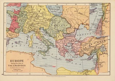 Europa w czasach wypraw krzyżowych (kolorowa litografia) autorstwa English School