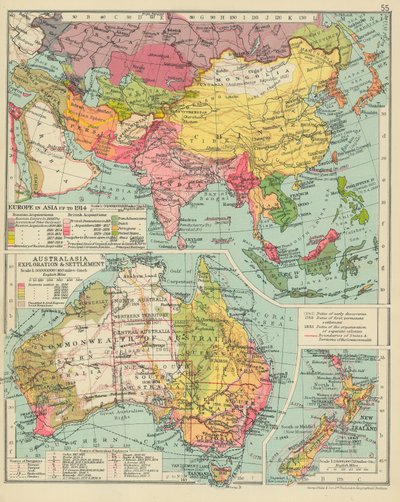 Europa w Azji do 1914 r. Australasia Exploration  Settlement (kolorowa litografia) autorstwa English School