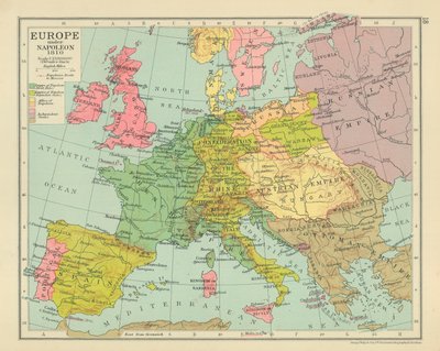 Europa pod rządami Napoleona 1810 (kolorowa litografia) autorstwa English School