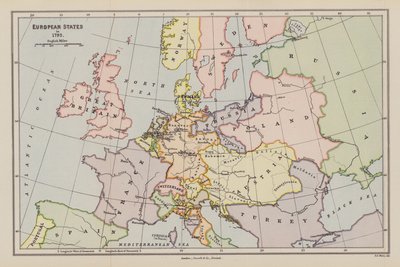 Państwa europejskie w 1792 r. (kolorowa litografia) autorstwa English School