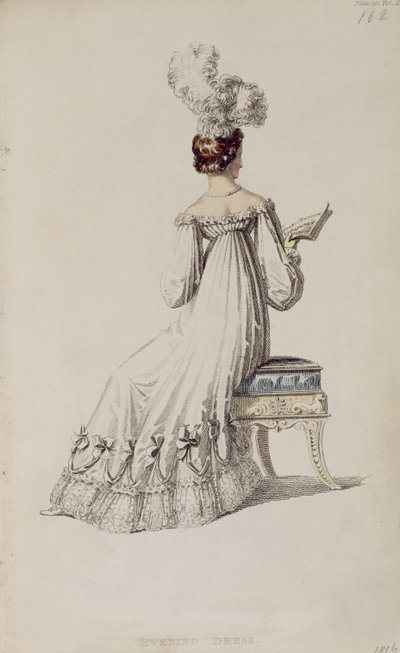 Suknia wieczorowa, talerz z modą z Ackermanns Repository of Arts autorstwa English School