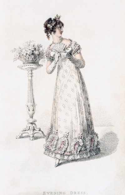 Suknia wieczorowa, talerz z modą z Ackermanns Repository of Arts autorstwa English School
