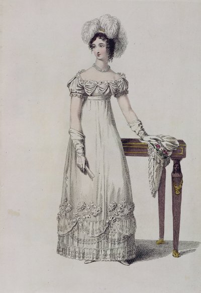Suknia wieczorowa, talerz z modą z Ackermanns Repository of Arts autorstwa English School
