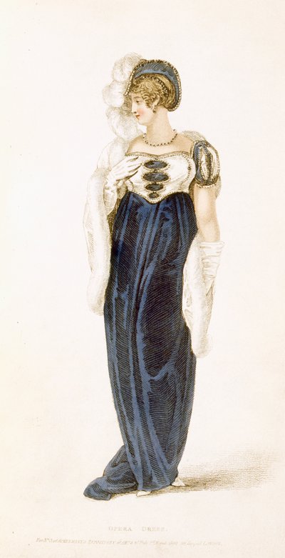 Suknia wieczorowa, talerz z modą z Ackermanns Repository of Arts autorstwa English School