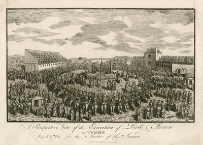 Egzekucja Lorda Ferrersa w Tyburn, 5 maja 1760 r., za zabójstwo swojego stewarda (rycina) autorstwa English School
