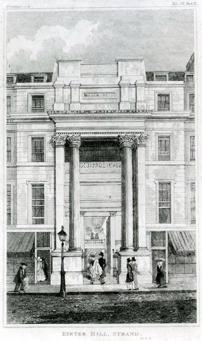 Exeter Hall, Strand, Londyn z Gentlemans Magazine autorstwa English School
