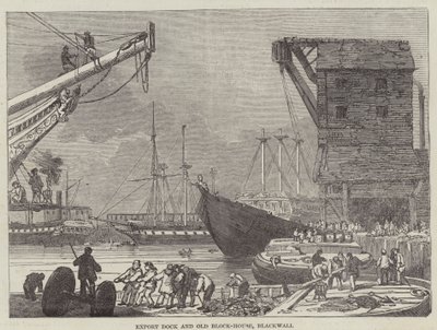 Export Dock i Old Block-House, Blackwall (grawerowanie) autorstwa English School