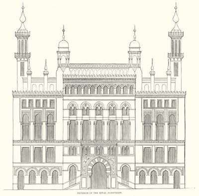 Na zewnątrz Royal Panopticon (grafika) autorstwa English School